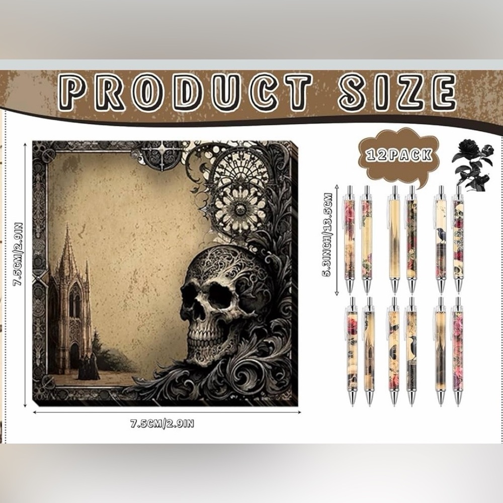 2/$8 Gothic/Witchy/Skull Themed Sticky Note Pad w/Matching Pen Sets - Picture 3 of 3